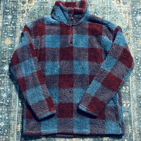 EDDIE BAUER Plaid Fleece Mock Neck Pullover, Size Medium - Picture 2 of 7